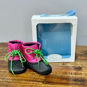 Ralph Lauren Kids Pink and Black Boots with Green Laces